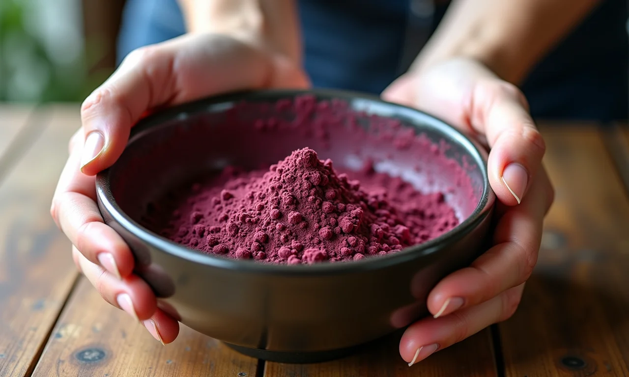 Adicionando açaí em pó em uma tigela.