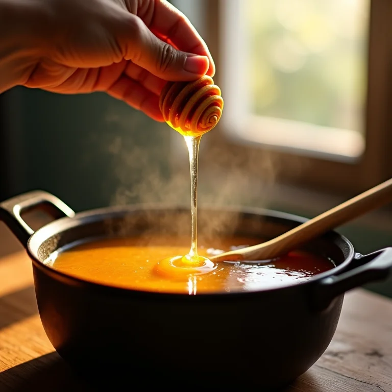 Adicionando mel ao vinho quente.