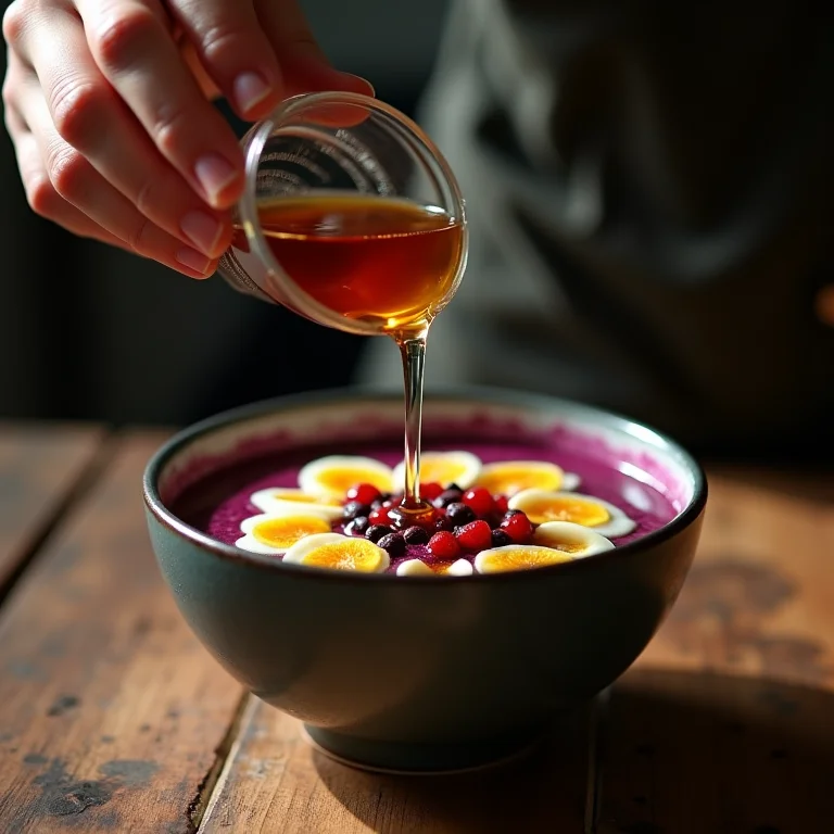 Adoçando a tigela de açaí com mel