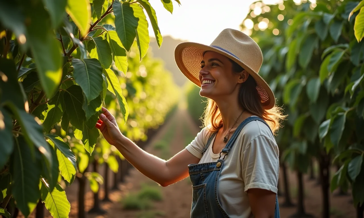 Agricultora brasileira escolhendo local tranquilo para criar bichos da seda em sua fazenda.