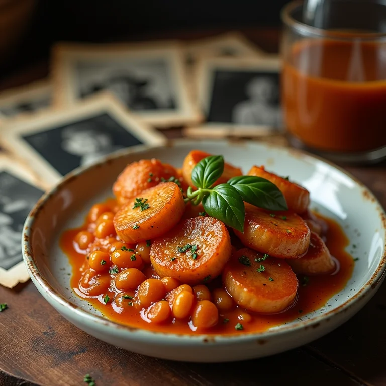 Álbum de fotos antigas ao lado de um prato de frango com pequi.