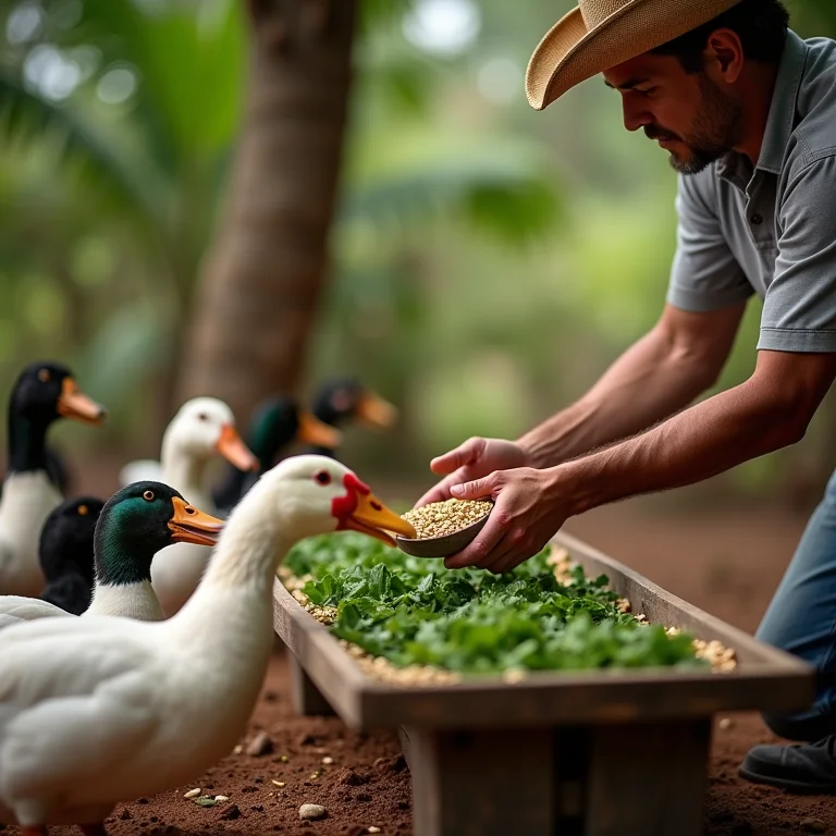 Alimentando patos com ração balanceada