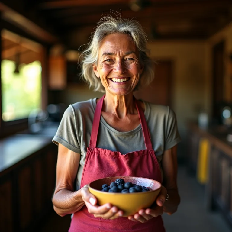 Anfitriã mineira oferecendo açaí.