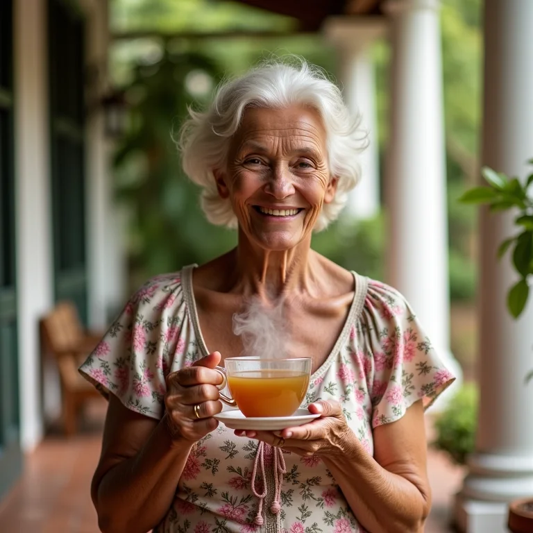 Anfitriã mineira oferecendo chá de figo.