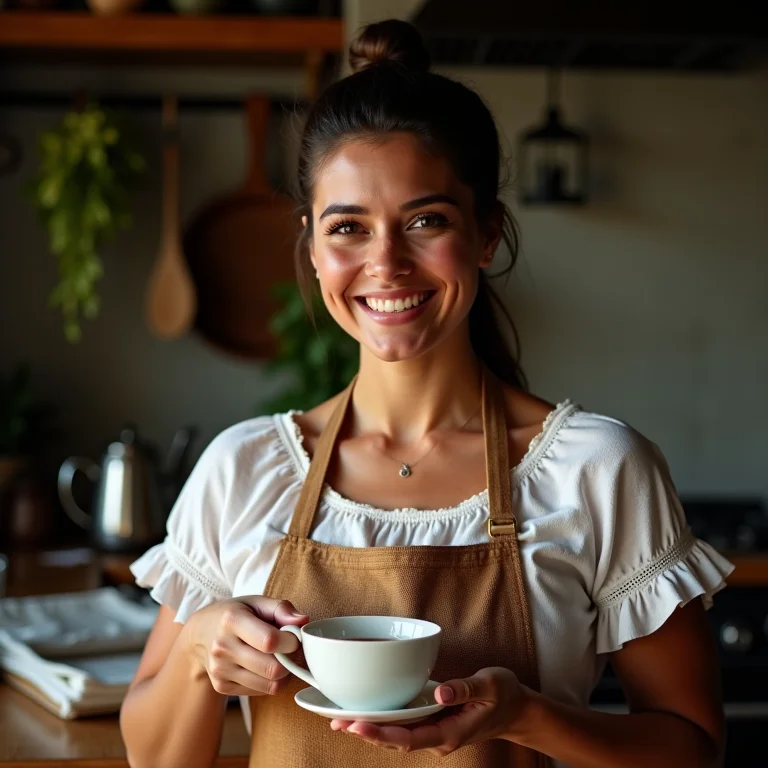 Anfitriã mineira segurando xícara de chá chai