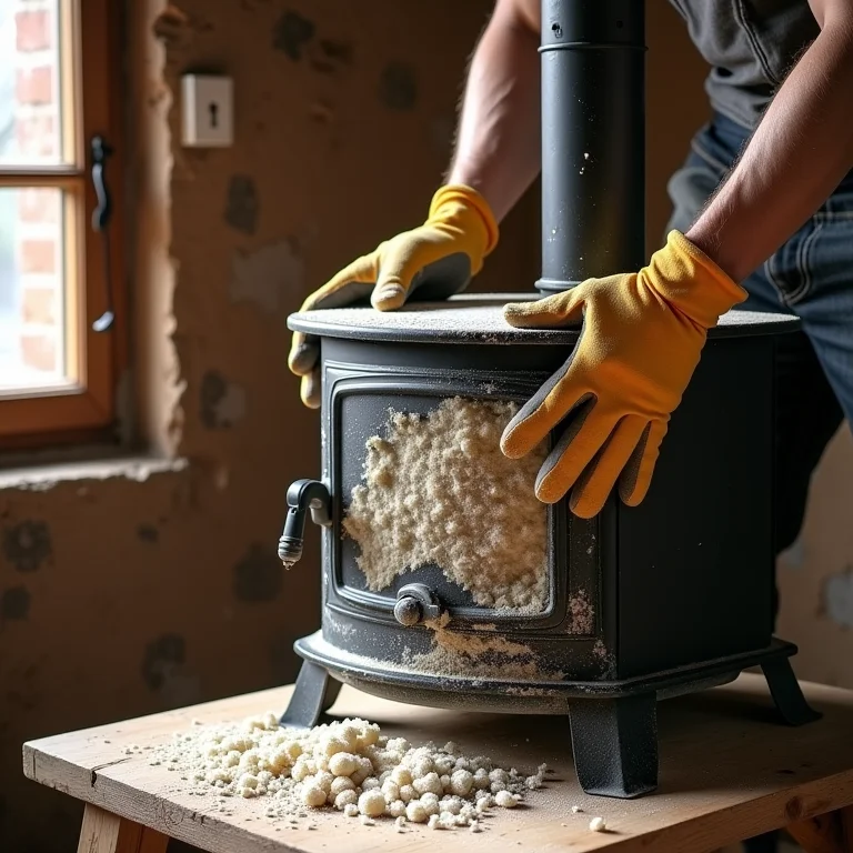 Aplicando isolamento térmico nas paredes do fogão a lenha