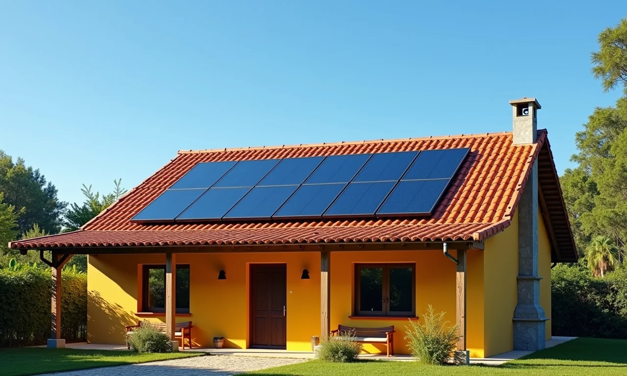 Aquecedor solar de placas planas instalado em telhado de residência brasileira.