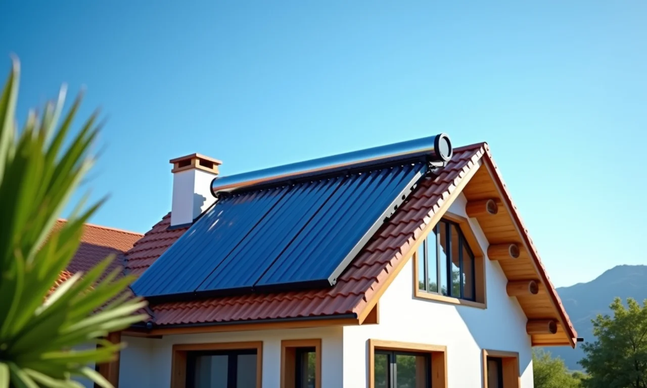 Aquecedor solar de tubos a vácuo em uma casa moderna no Brasil.