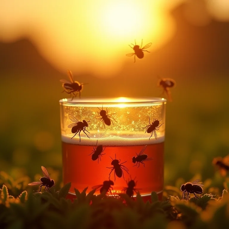 Armadilha para moscas com isca alcoólica (cerveja ou vinho)