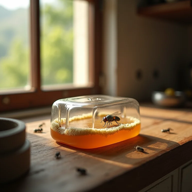 Armadilha para moscas com isca doce (mel e açúcar)