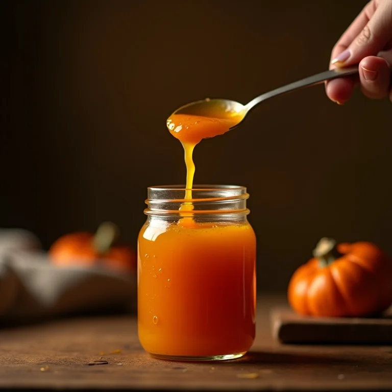 Armazenando doce de abóbora caseiro em pote de vidro.