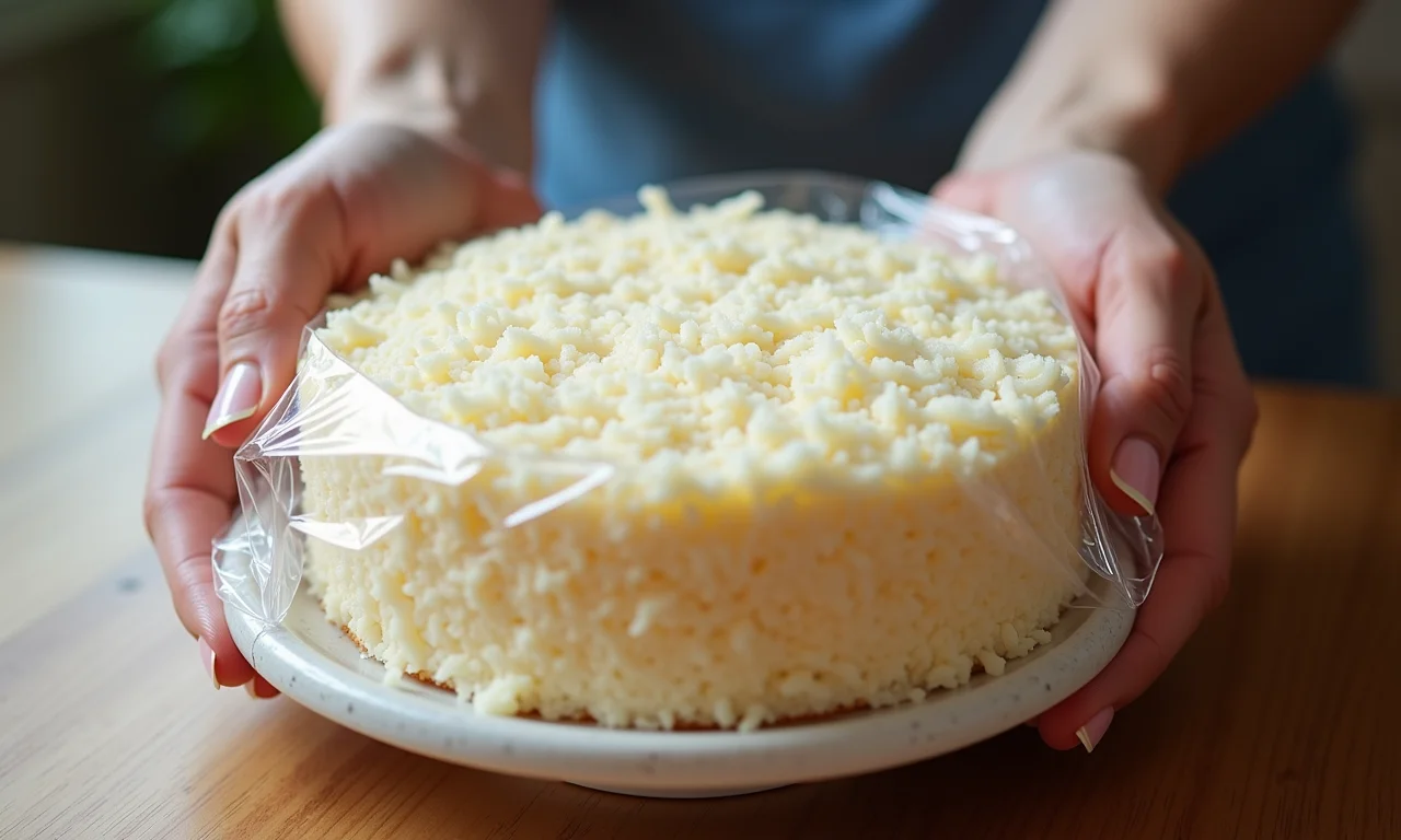 Armazenando o bolo de coco cremoso corretamente.