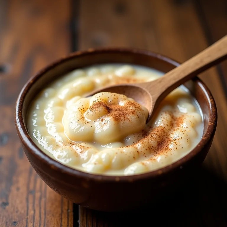 Arroz doce cremoso em tigela rústica