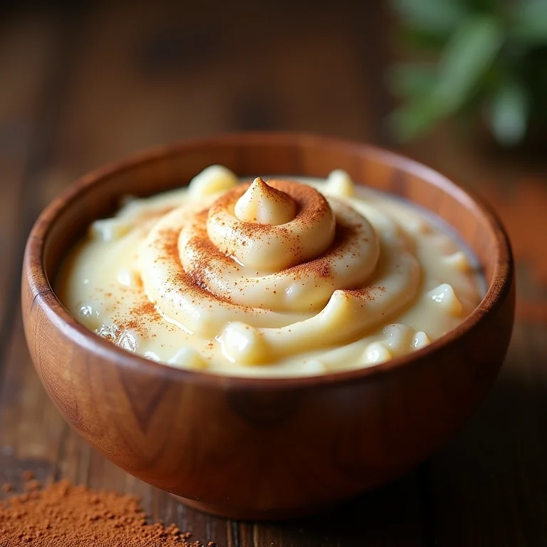 Arroz doce cremoso polvilhado com canela