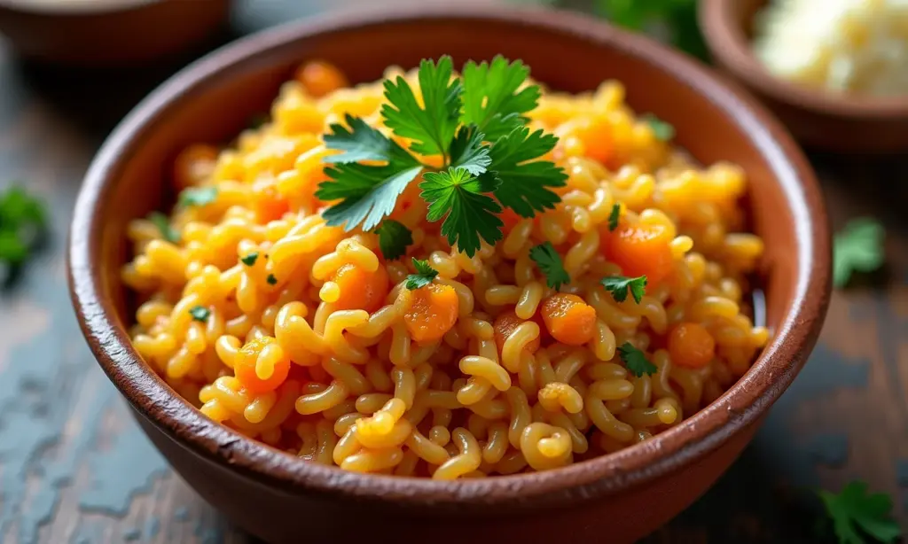 Arroz Tropeiro, prato típico brasileiro em tigela de barro.