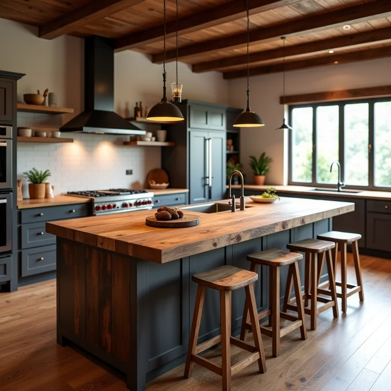 Bancada de madeira de demolição na cozinha