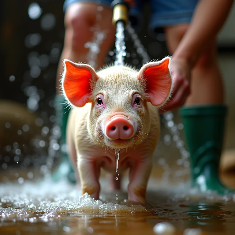 Banho em mini porco vietnamita com mangueira