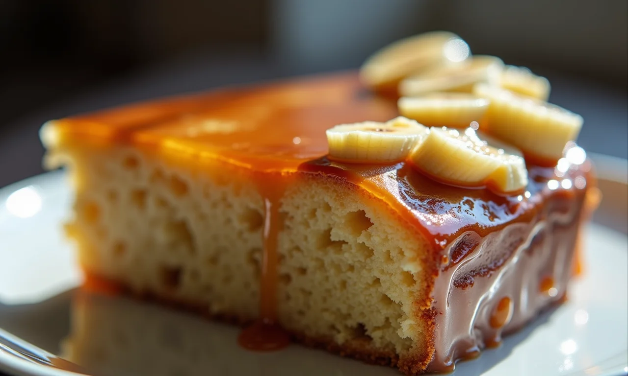 Bolo de banana caramelada embalado para conservar.