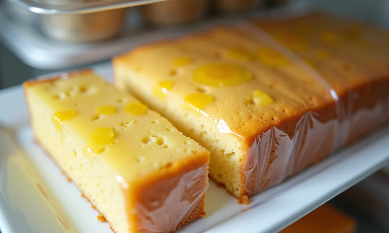 Bolo de casca de abacaxi embalado e armazenado na geladeira.