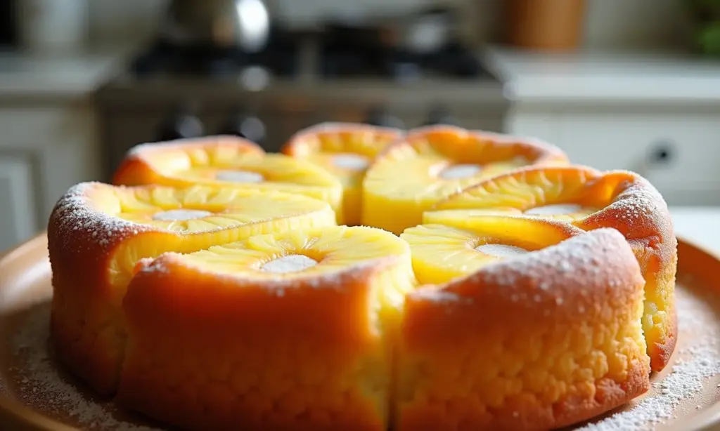 Bolo de casca de abacaxi recém-assado com açúcar polvilhado.