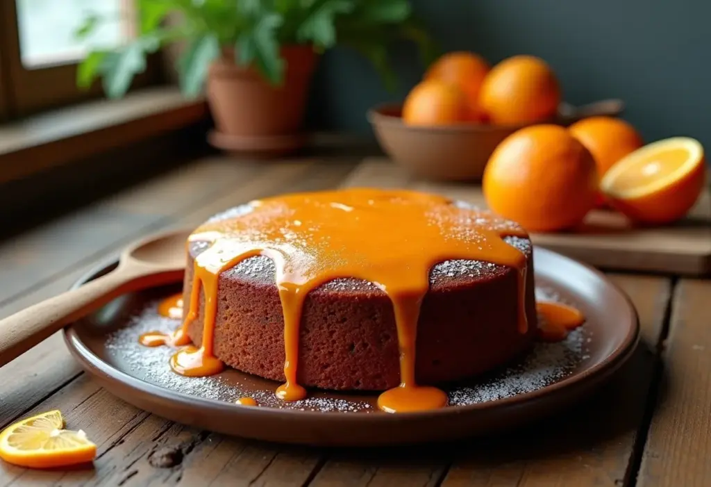 Bolo de Cenoura com Calda de Laranja