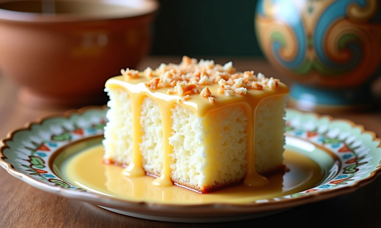Bolo de coco cremoso com leite condensado.
