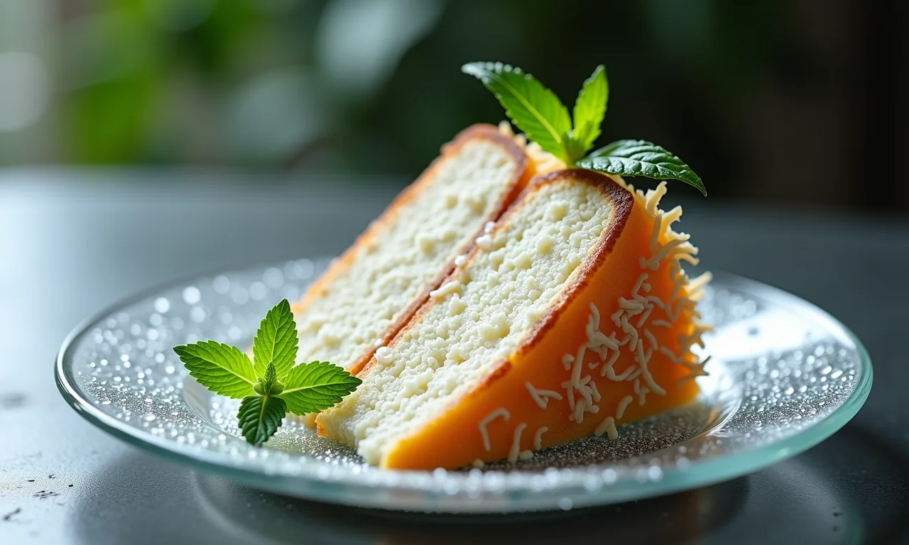Bolo de coco cremoso gelado, perfeito para o verão.
