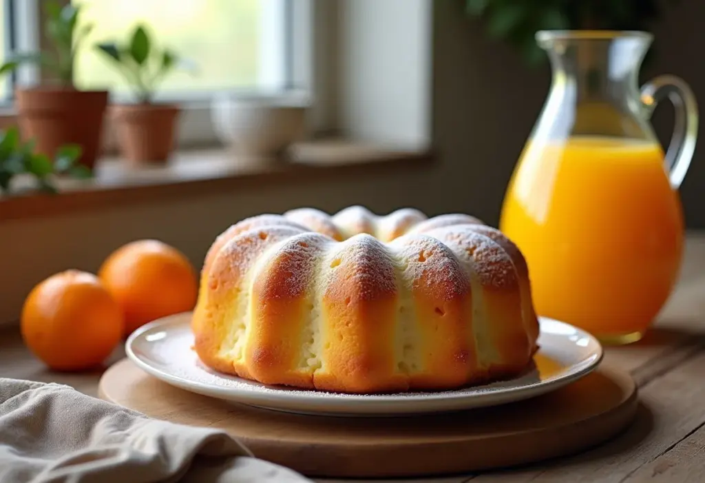 Bolo de laranja fofinho com suco quente