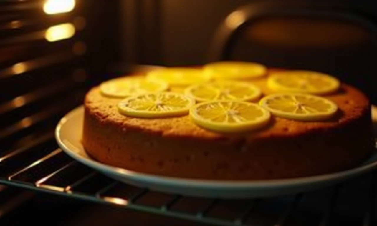 Bolo de limão assando no forno.