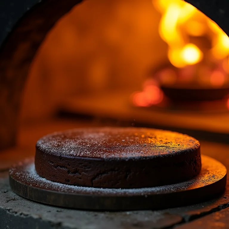 Bolo de maracujá assando no forno a lenha