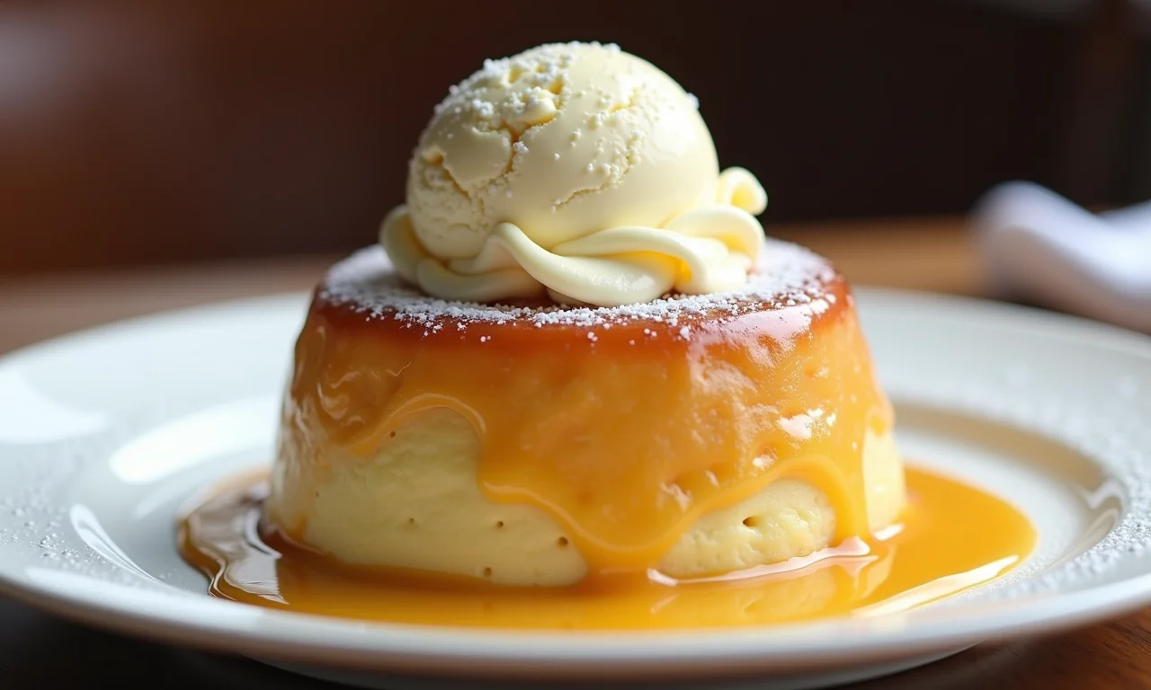 Bolo de Milho Pamonha cremoso com sorvete de baunilha.