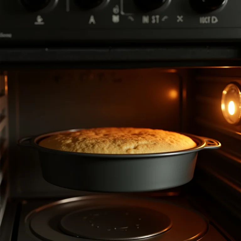 Bolo sendo levado ao forno para assar na temperatura ideal.