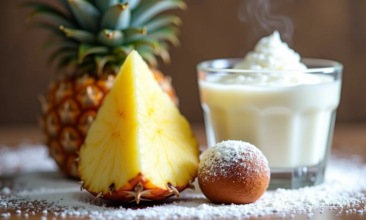 Brigadeiro de abacaxi com leite Ninho polvilhado.
