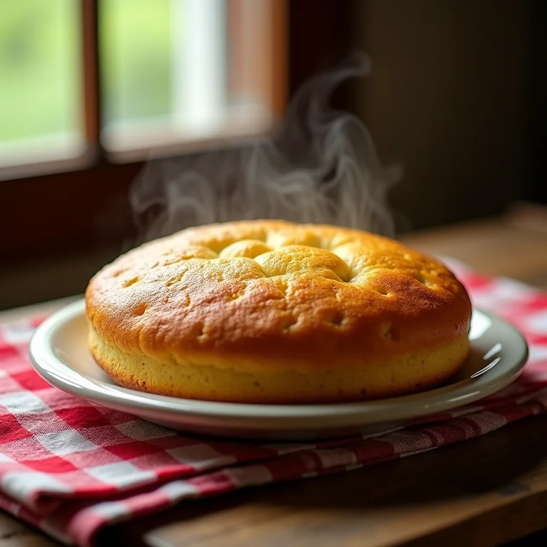 Broa de milho caseira esfriando sobre mesa rústica