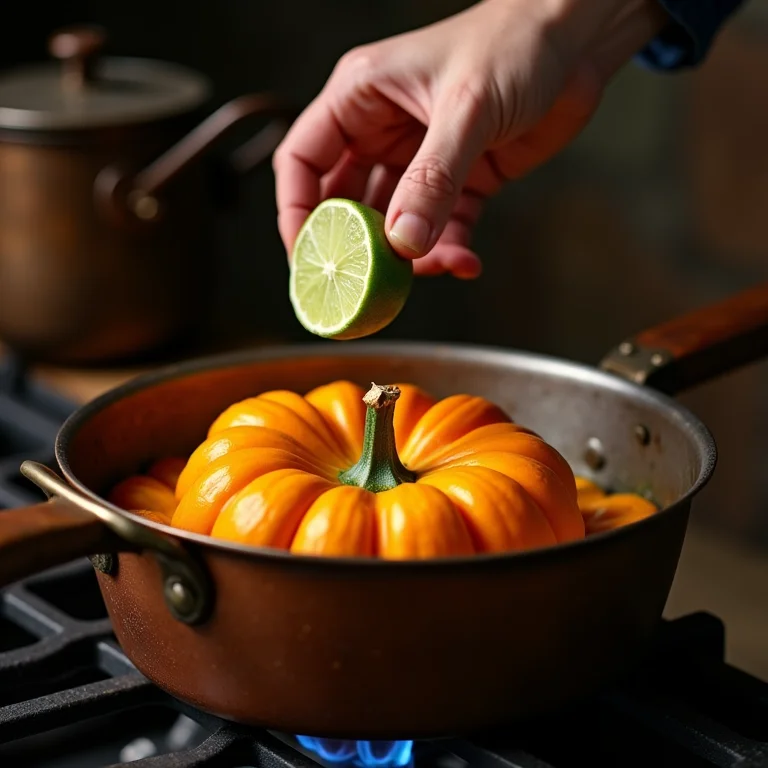 Cal virgem sendo adicionado ao doce de abóbora.