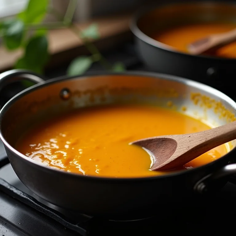 Calda de maracujá no ponto ideal, brilhante e saborosa.