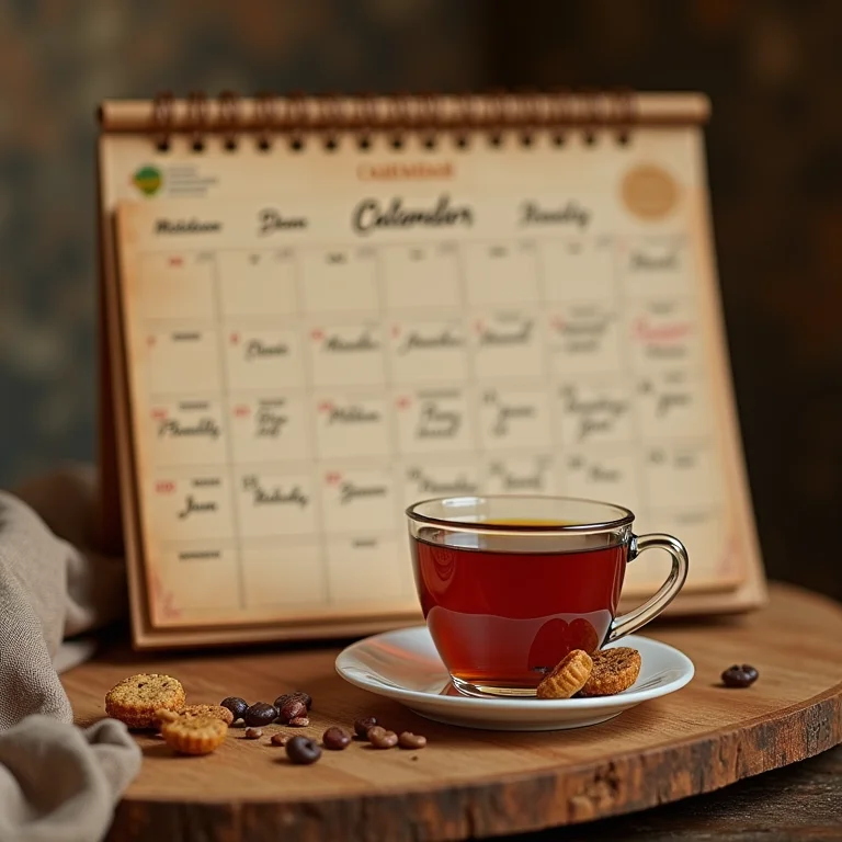 Calendário marcando consumo diário de chá