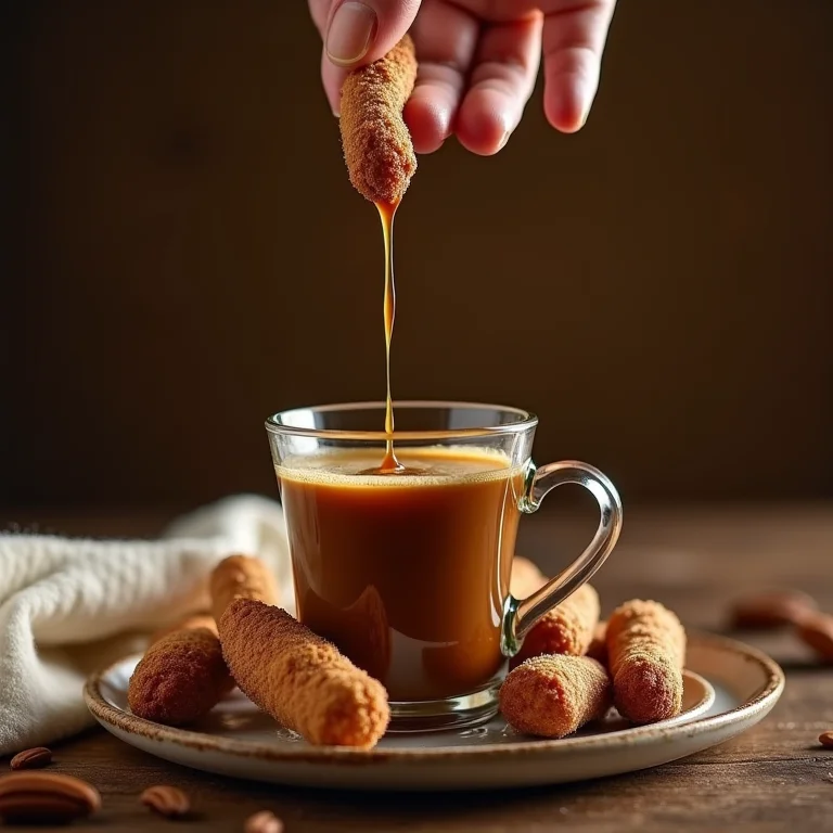Camadas de biscoito champanhe sendo levemente umedecidas com café.
