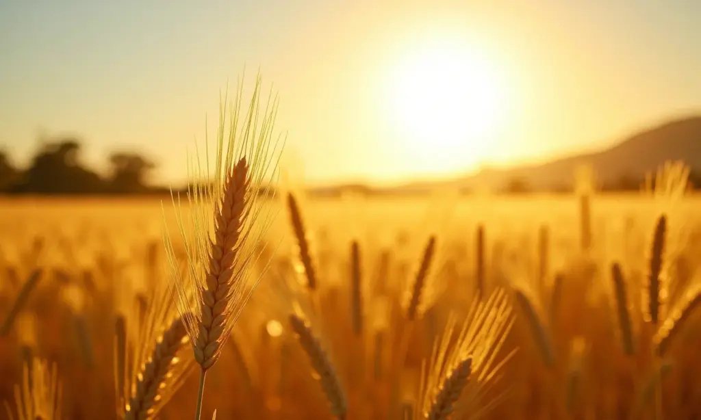 Campo de aveia dourada sob o sol, pronto para a colheita.