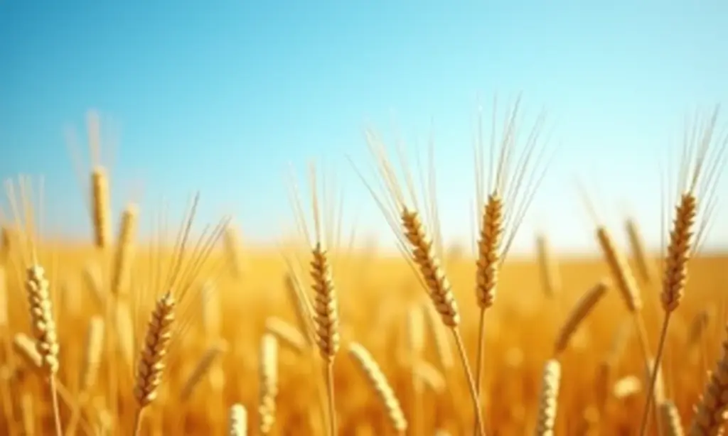 Campo de painço dourado sob céu azul, representando a colheita e a importância do grão.