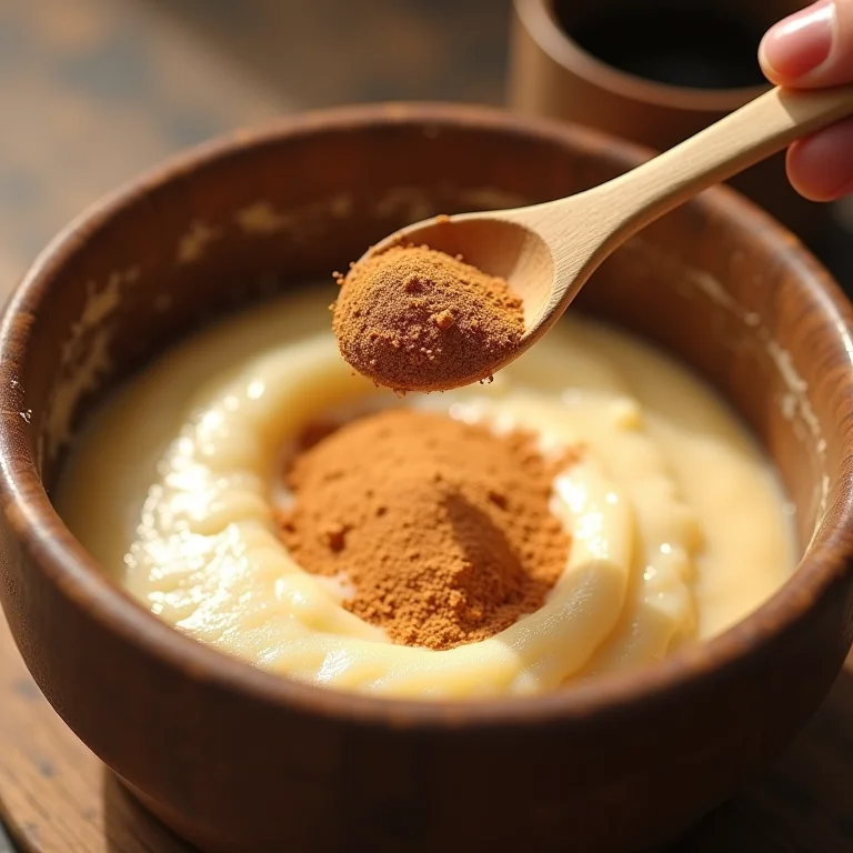 Canela sendo adicionada à massa do bolo de cenoura