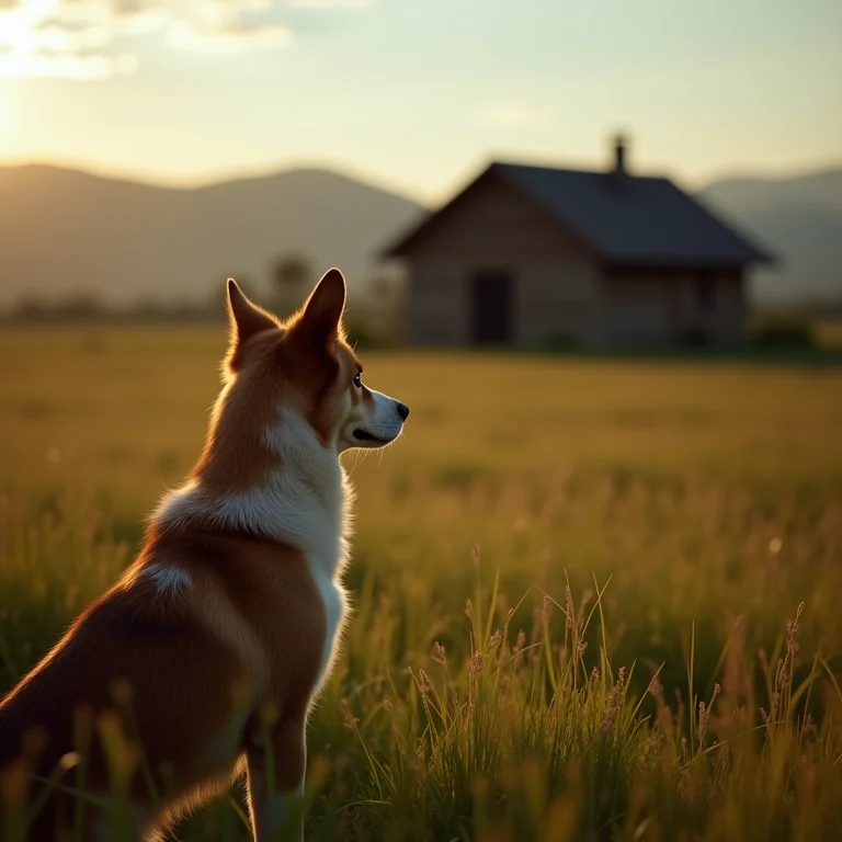 Cão de guarda atento em um sítio.