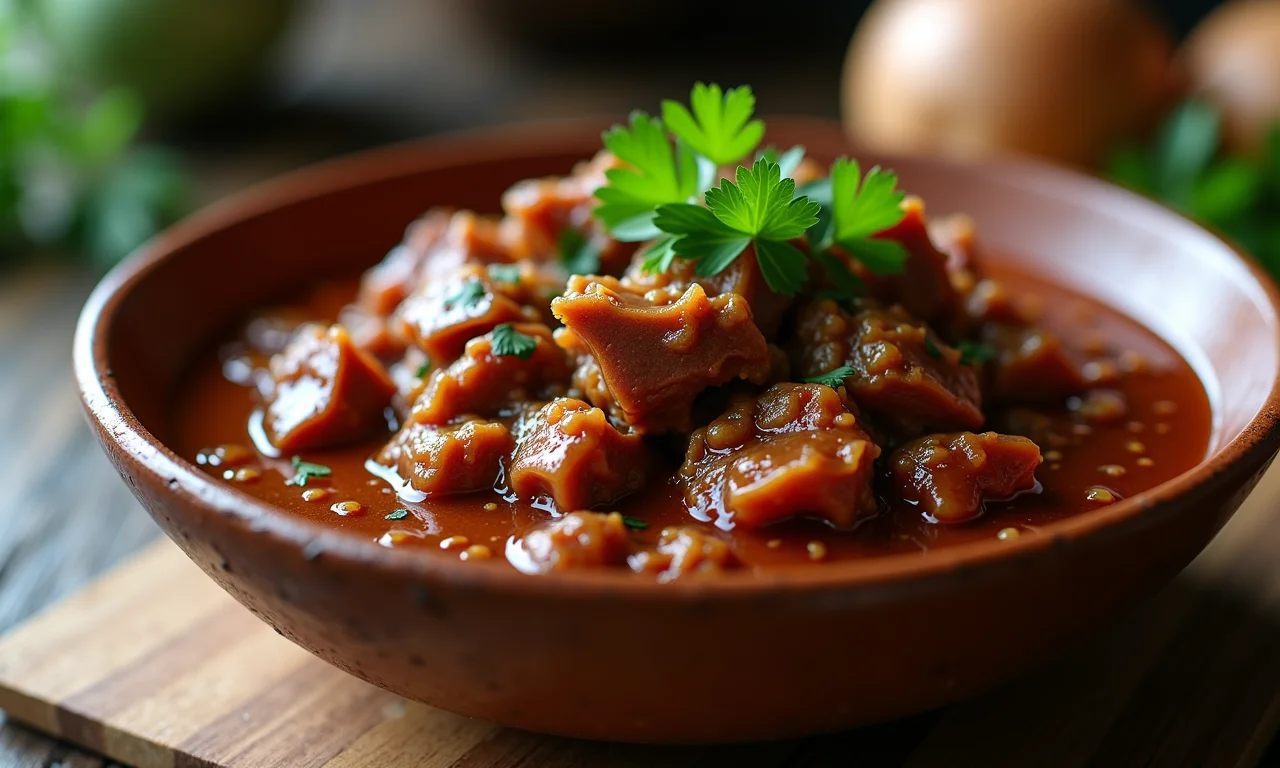 Carne de panela desfiada em um recipiente rústico.