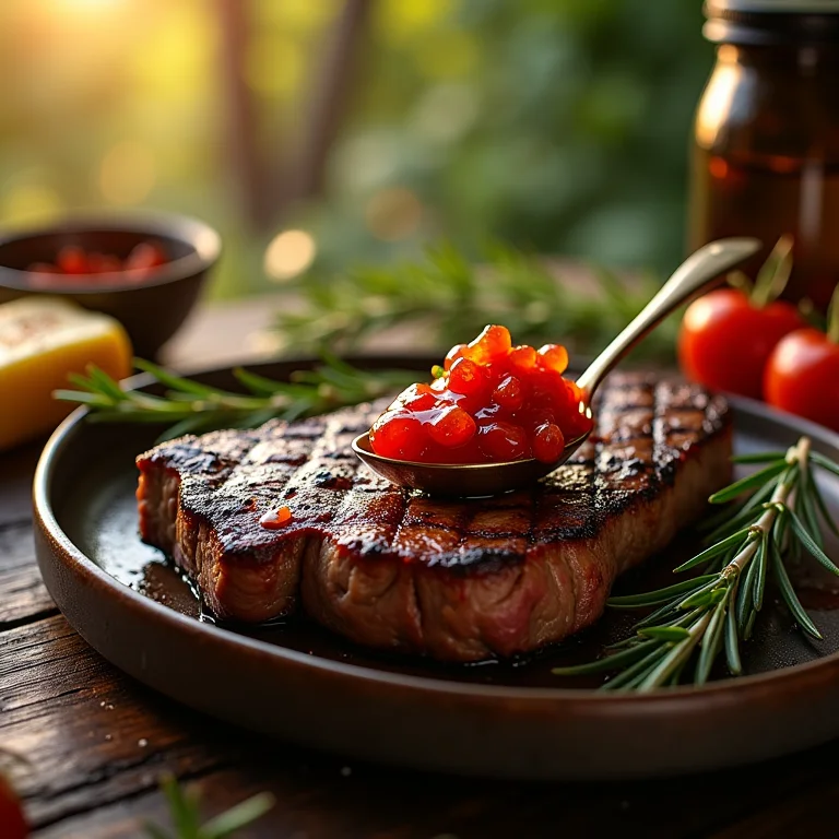 Carne grelhada com geleia de pimenta