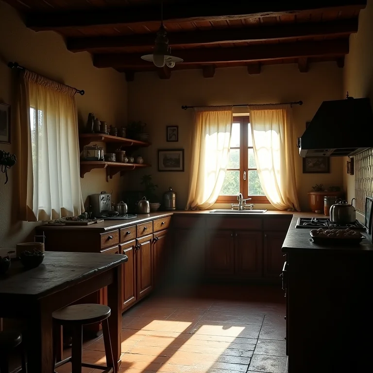 Casa de campo com pouca luz natural.