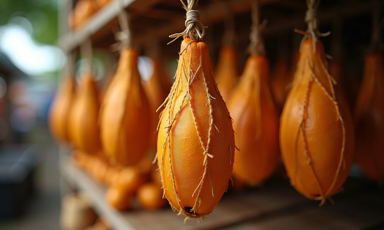 Casulos de seda à venda em mercado local no Brasil, incentivando o comércio justo.