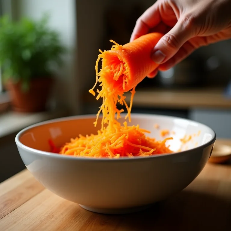 Cenoura ralada sendo adicionada à massa do bolo