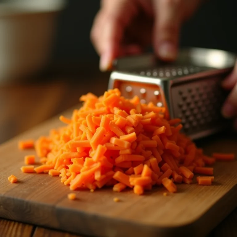 Cenoura sendo ralada em um ralador manual para o bolo.