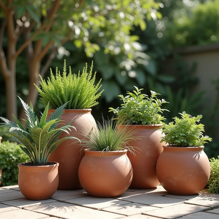 Cerâmica rústica no jardim.