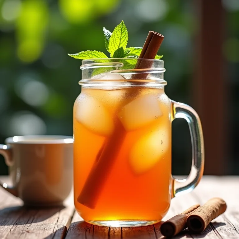 Chá chai gelado refrescante em mason jar